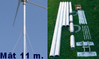 mât 11 mètres à double haubans pour éolienne standard à manchon de 48 mm